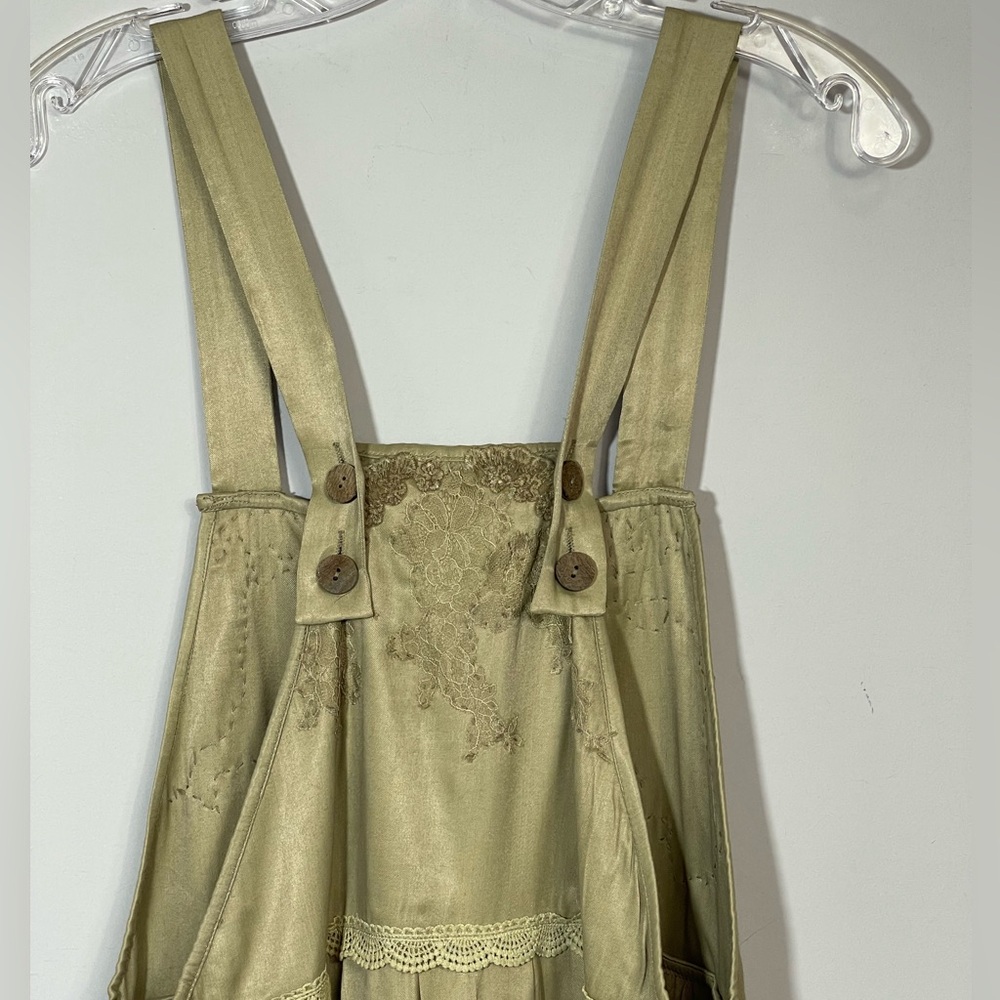 Free People x Brenda Knight Lace Pleated Decorated Wide Leg Overalls Jumpsuit M - Picture 8 of 16